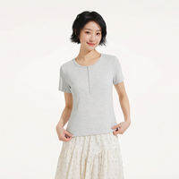 Hotwind | American Style Henry Neck T-Shirt for Petite Women Short Sleeve