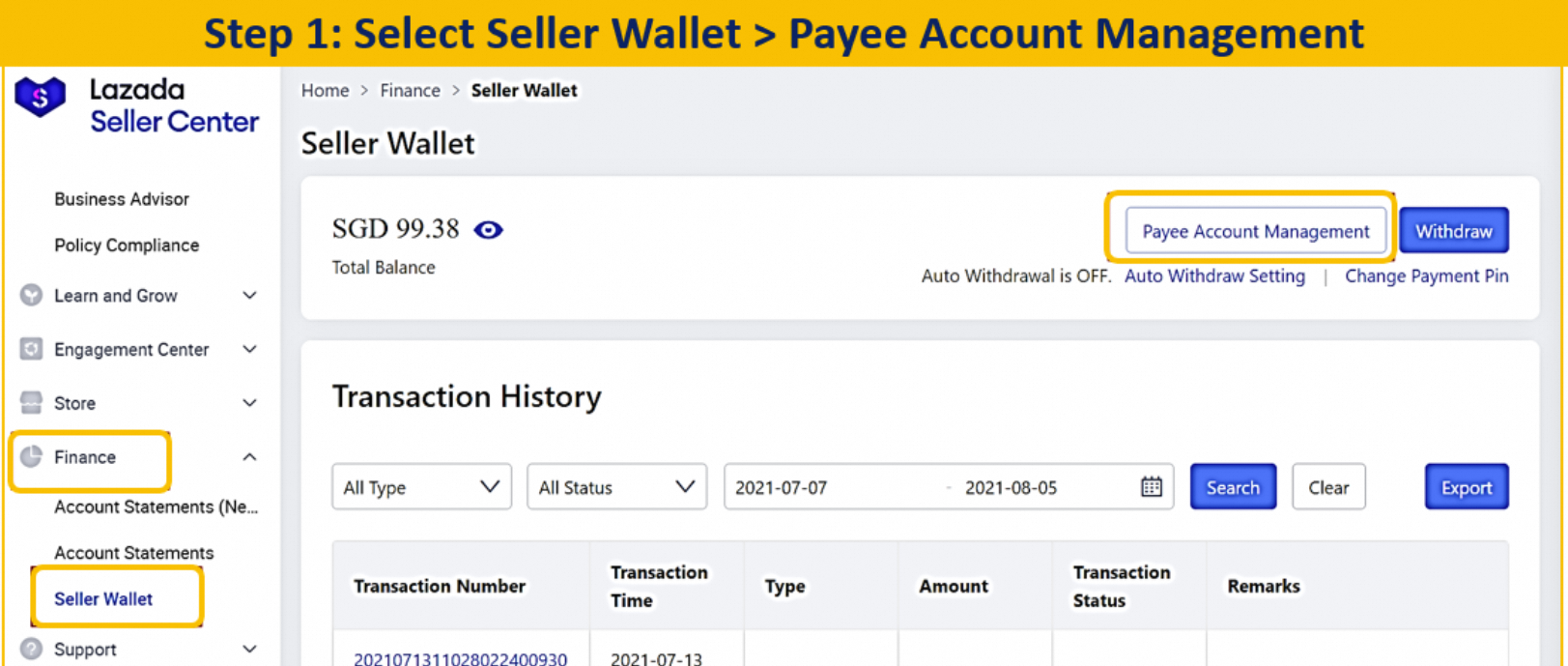 How do I withdraw (auto/manual) my Seller Wallet Balance? Lazada