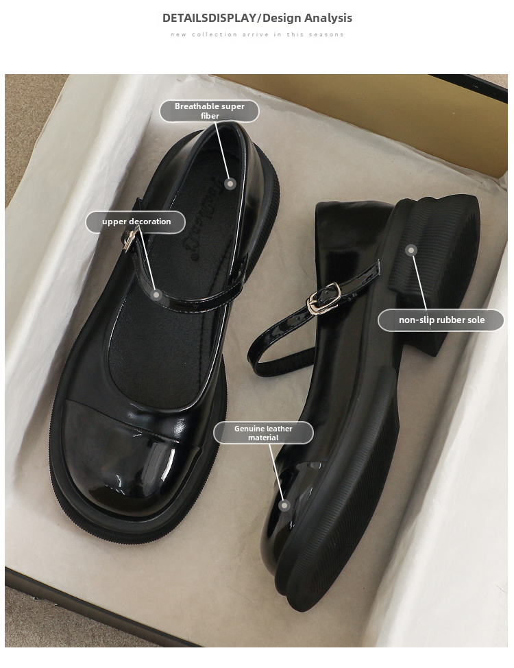 Genuine Leather Mary Janes Women's Shoes Spring Summer British Style Flats Large Size 41 for Skirts Thick Bottom Small Leather Shoes · v9