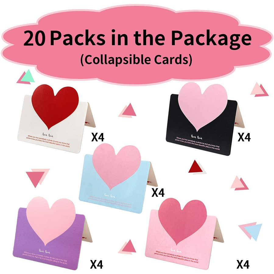 10-40PCS Mixed Color LOVE Heart Shape Greeting Card Valentines Day Gift Wedding Invitations Card Romantic Message Card