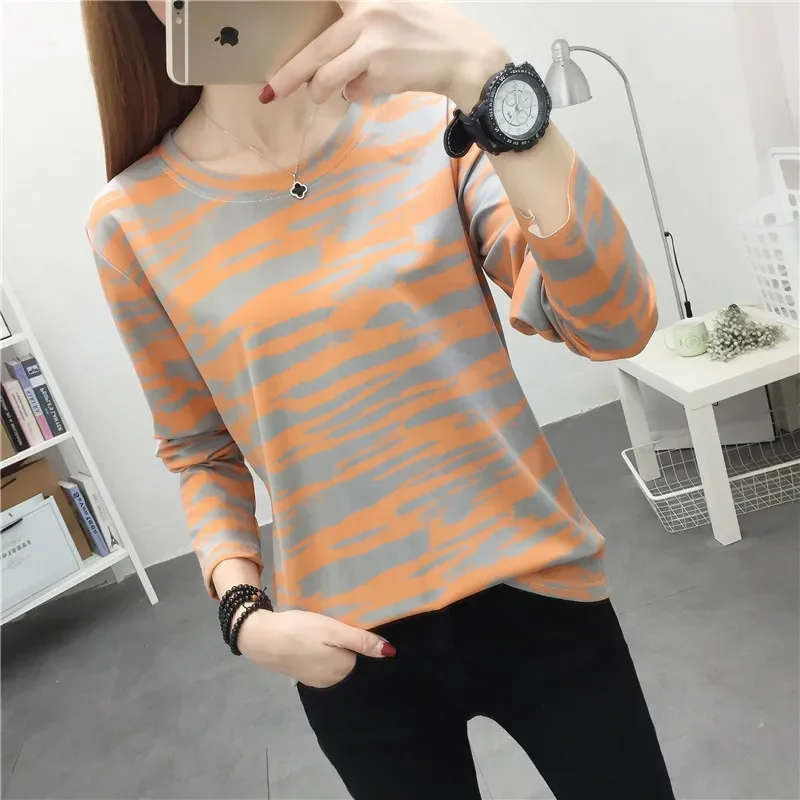 2021 Autumn Clothing Tops Autumn New Style Loose Printed Korean-style Early Autumn Long-sleeved T-shirt Spring and Autumn Women's