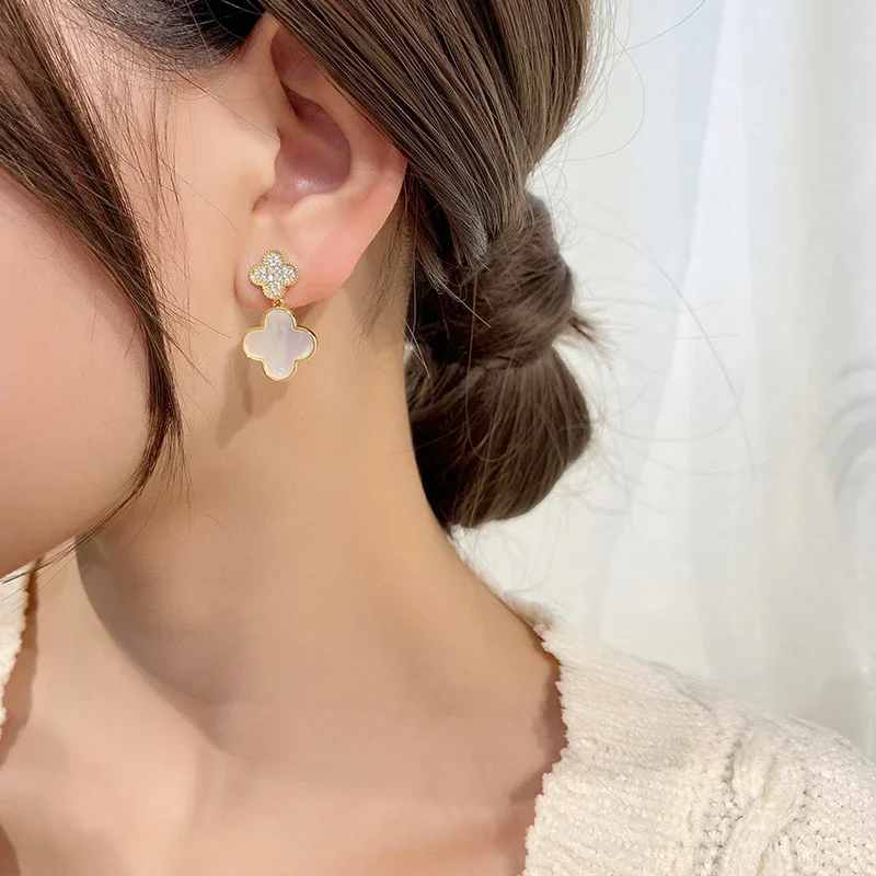 Four Leaf Clover Ear Stud Female Simple Cold Style Earrings 2020 nian New Style Tide South Korea Graceful Online Influencer Ear Clip Earrings