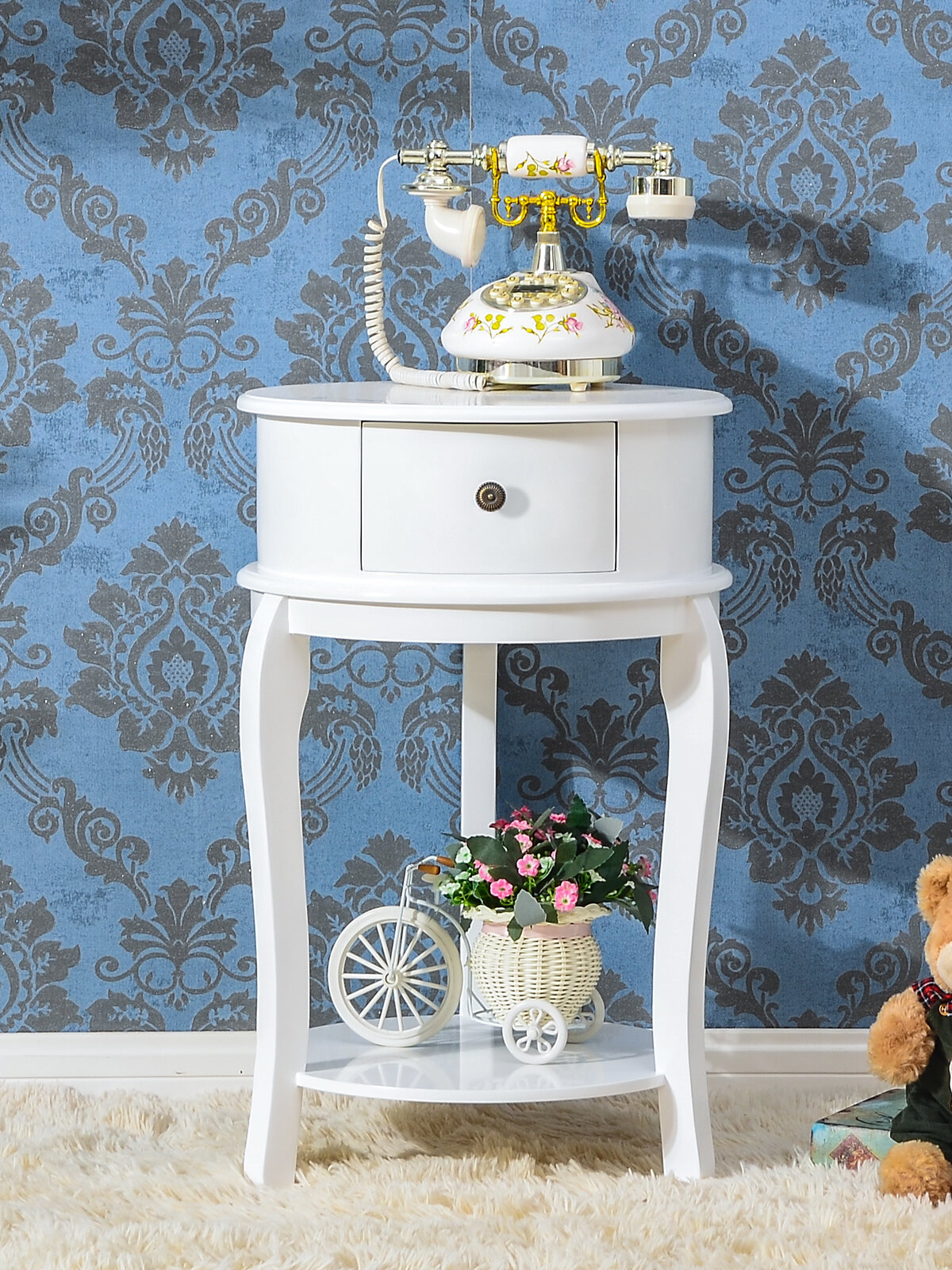 Telephone Side Table - Compact Solid Wood Living Room Coffee Table