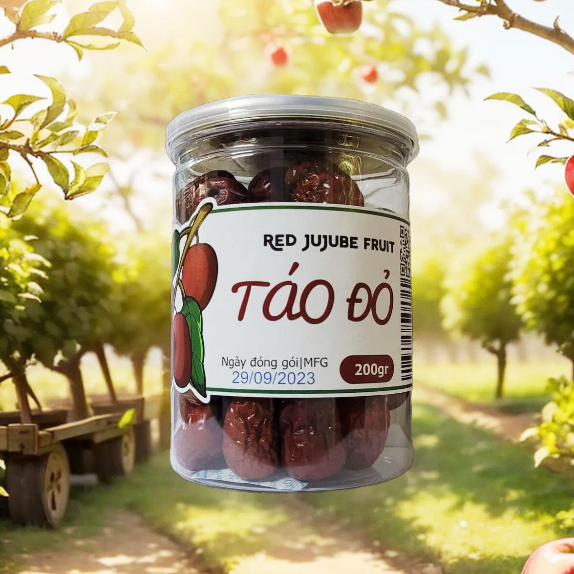 Hộp 200gr táo đỏ Tân Cương loại I sấy khô vị thanh ngọt
