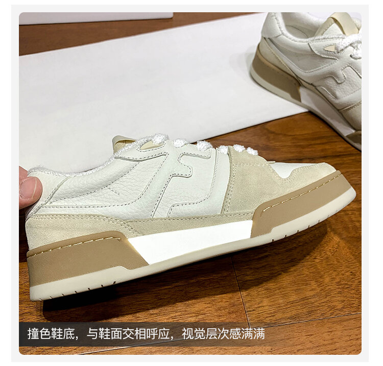 Scarpe da tavola retrò in pelle color block da donna casual all-match primaverili nuovo stile Sneakers bianche sportive Dequn Shoes Street Style