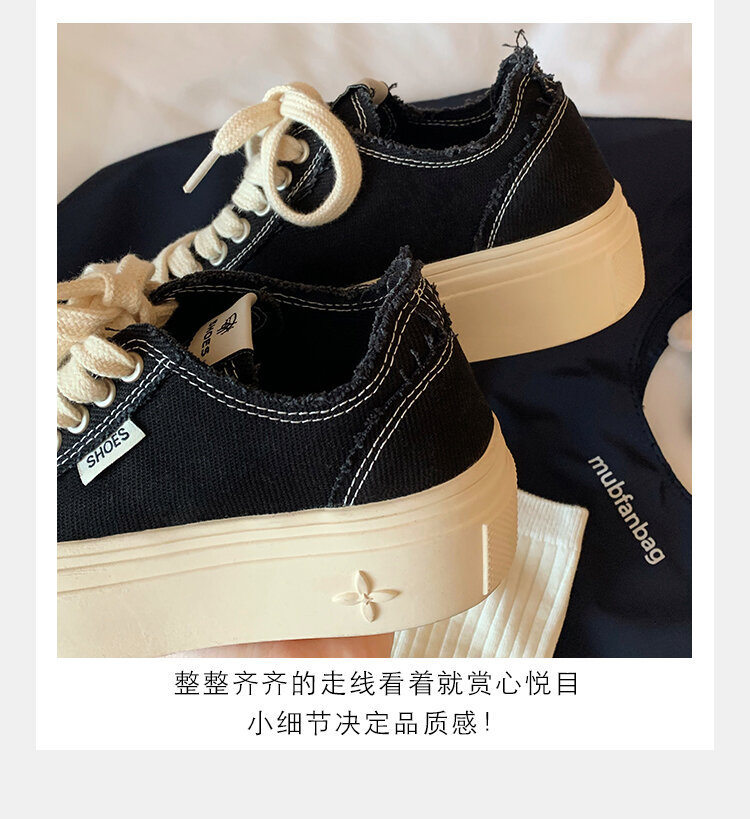Women's Low Top round Toe Laced Canvas Shoes Thick Bottom Cross Pattern White Sneakers Worn in Dirty Looking Shoes · v11