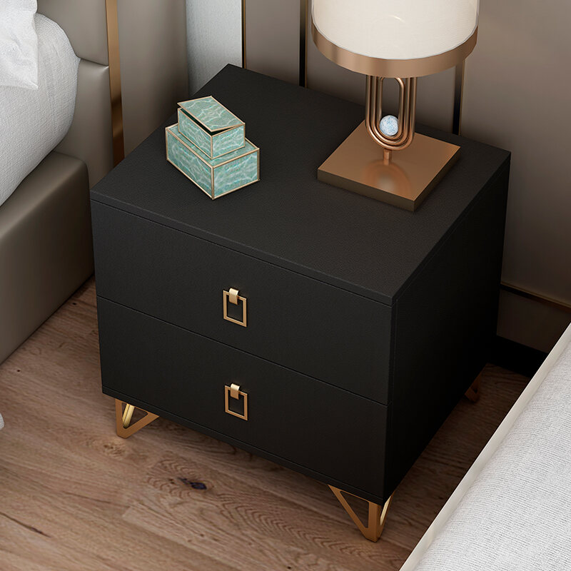 light wood and black nightstand