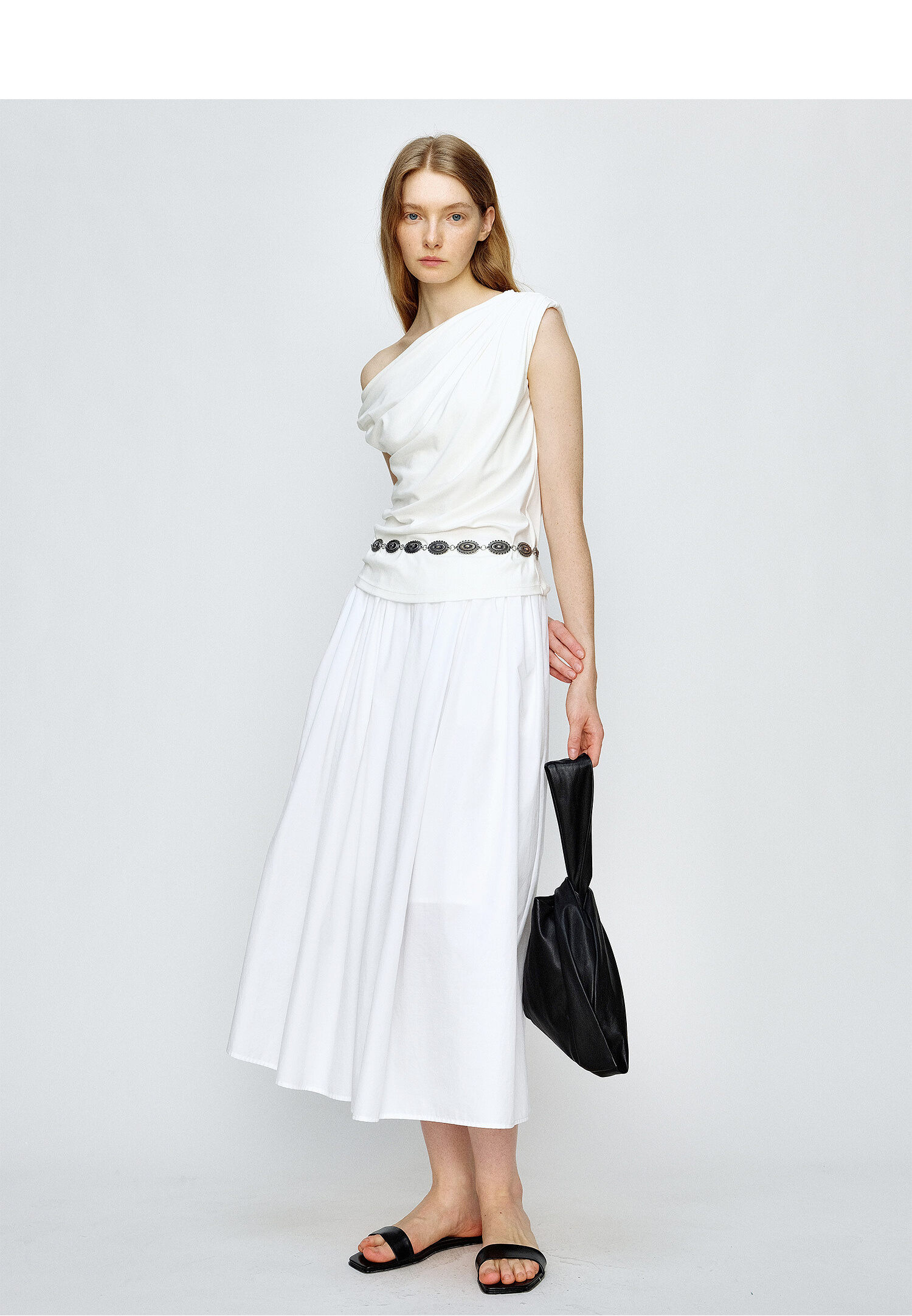 Marllen Yachting Shadow Luxury T-Shirt for Women Summer Wardrobe Essential Ruched Sleeveless Neckline Versatile Viscose Fiber