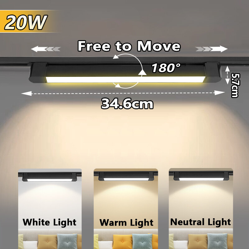 LED Track Light Spotlight Linear Flood Light 110-220V Ceiling Rails Lamp Track Lamp For Living Room Bedroom Kitchen and Shop