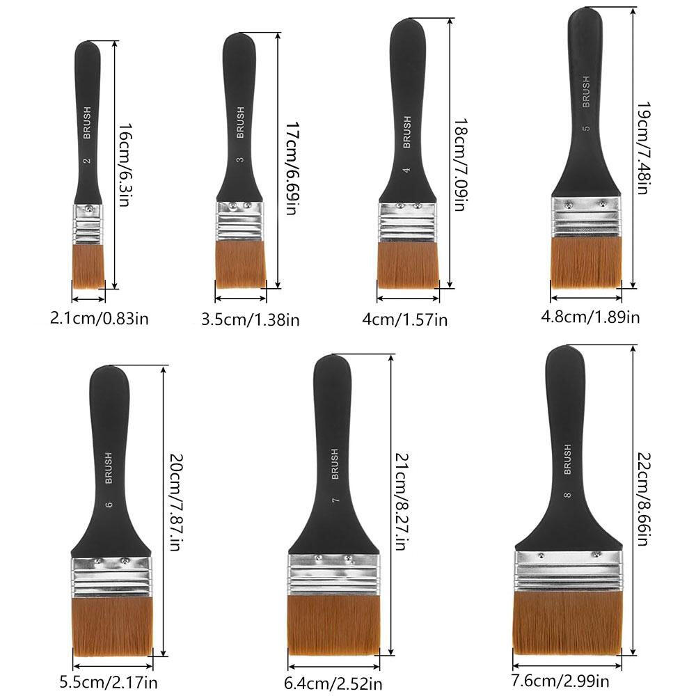 7pcs Flat Artist Paint Brush Large Wash Brushes Set for Gesso Varnishes Acrylic Watercolor Painting Wood Wall Furniture Cleaner