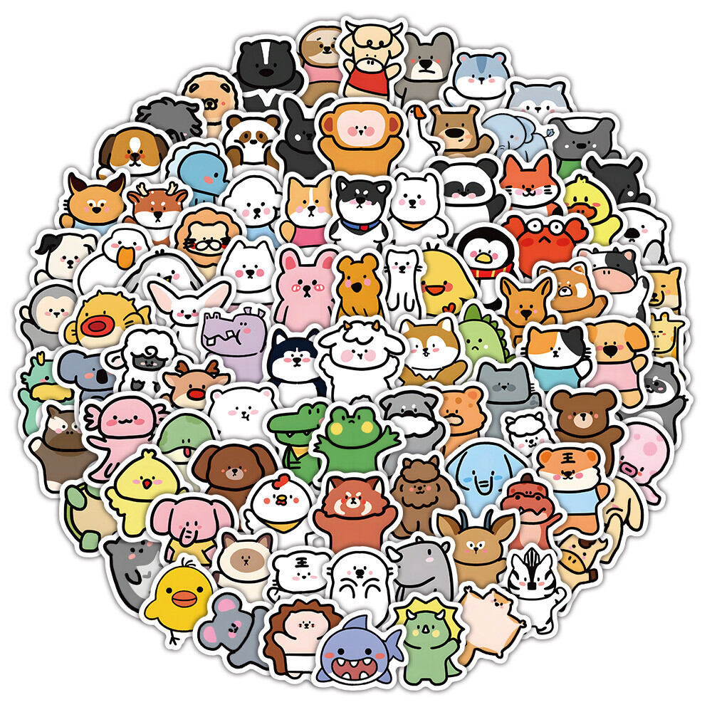 100PCS Cute Cartoon Mixed Animal Graffiti Stickers for Bicycle Hand Account Pencil Case Decals