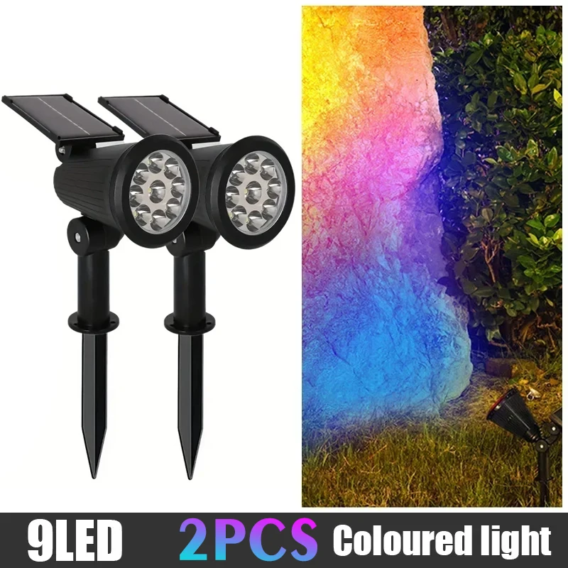 Solar Powered Ground Spotlights 9LED Wall Wash Light IP65 Waterproof Adjustable Brightness Outdoor for Garden Patio Driveway