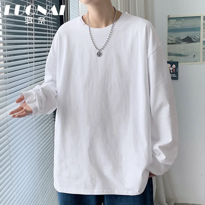 Long Sleeve T-shirt Men's Autumn 2021 New Solid Color Loose Bottoming Shirt Men's Spring Autumn Underwear Cotton round Neck Top