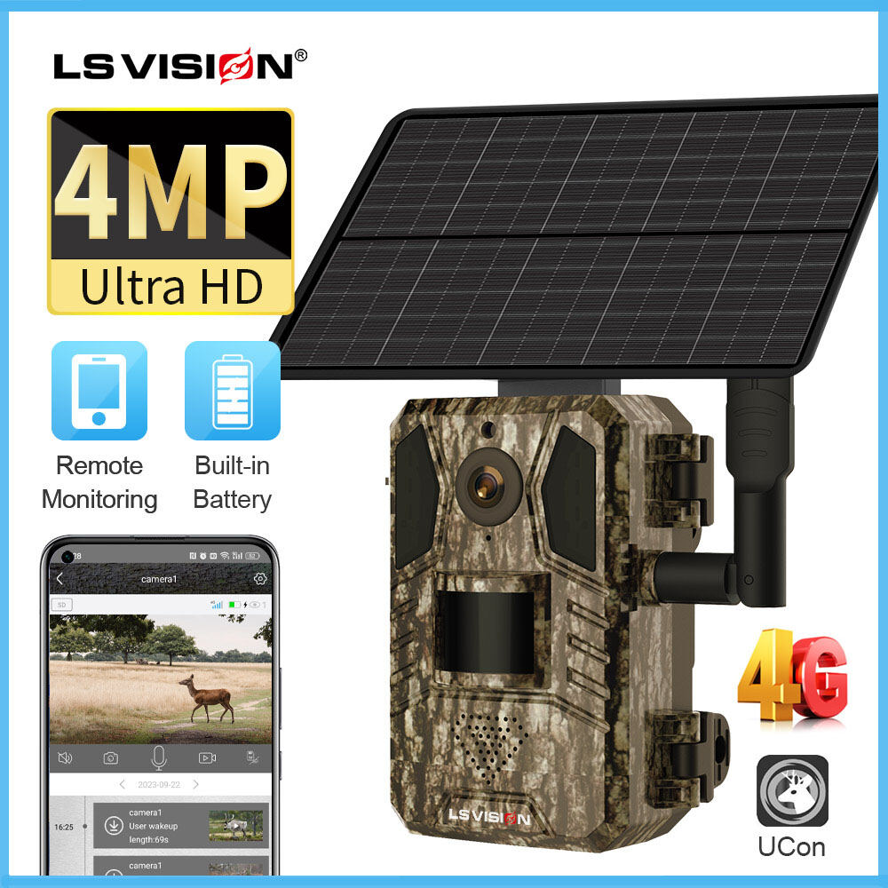 LS VISION 2K 4MP 4G Solar Alert Intelligent Trail Camera UCon APP Outdoor IP66 Waterproof CCTV Camera 0.2S Fast Wake-up PIR Ai Move Tracking Automatic Recording Wildlife Camera for Garden Yard Farms
