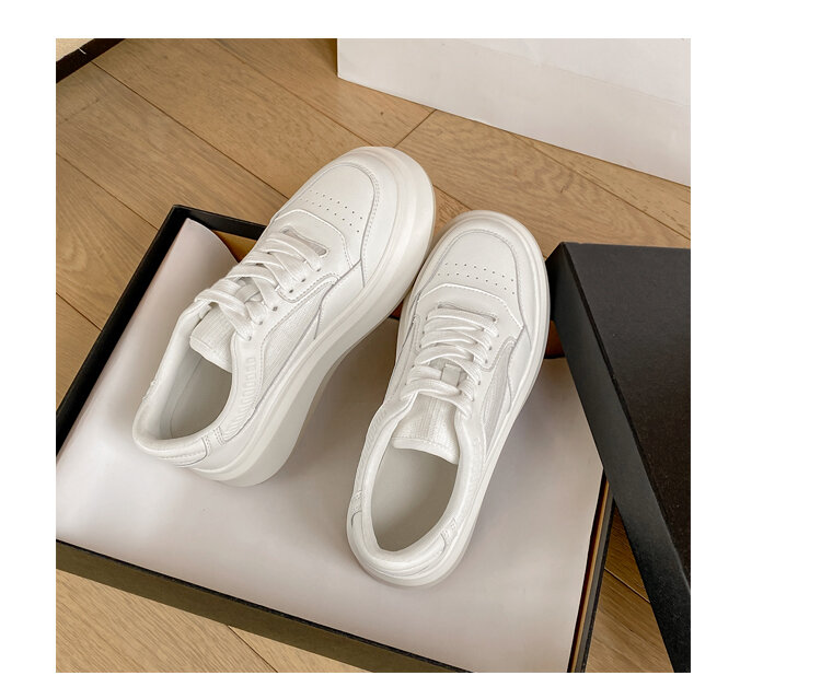 2025 New Thick Bottom round Toe Heightening Korean Style White Casual Board Shoes Women's Sneakers Lace-Up Sports Genuine Leather · v6
