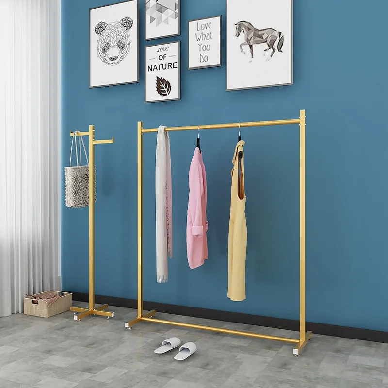 Simple Floor Clothes Rack Single Rod Household Clothes Hanger Indoor Hanging Clothes Rack Bedroom Clothing Rod Clothing Exhibition Rack