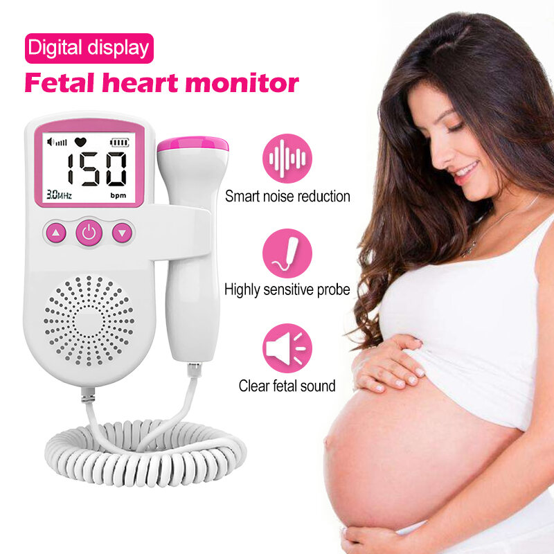 Baby Fetal Doppler Heart Sound Rate Device Heartbeat Detector Ultrasound Detector Monitor Fetal Sound Detector LCD Curve Display 胎心检测仪