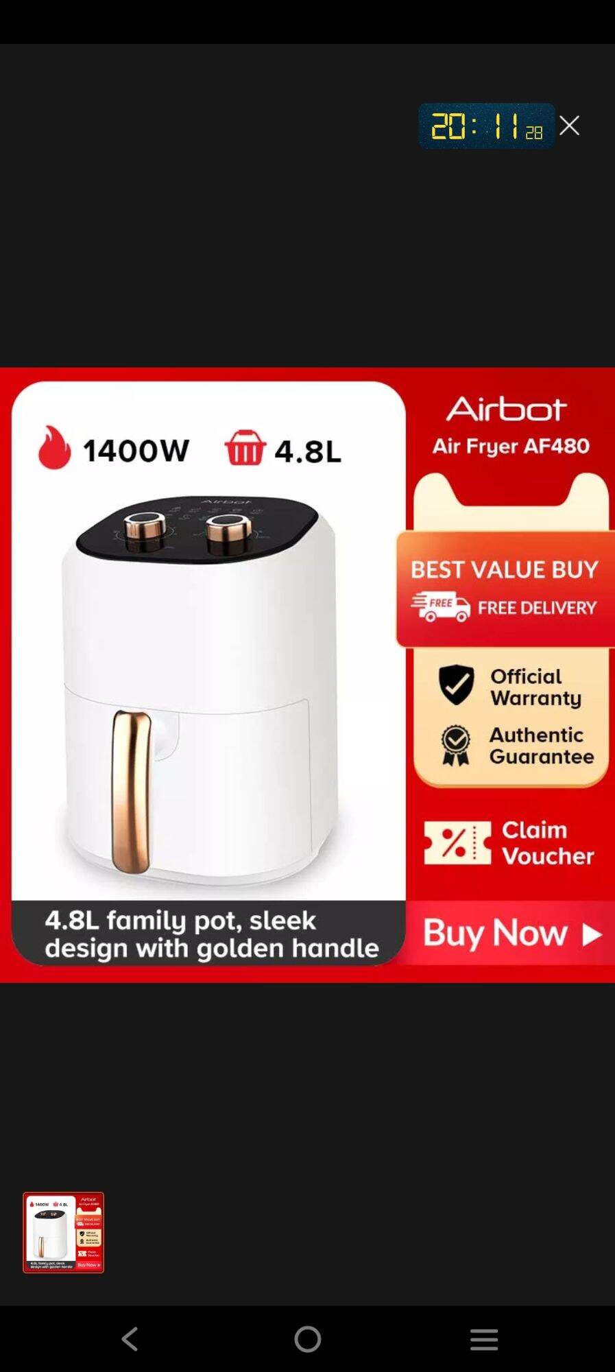 Airbot AF480 4.8L Air Fryer (READY STOCK) | Lazada Singapore