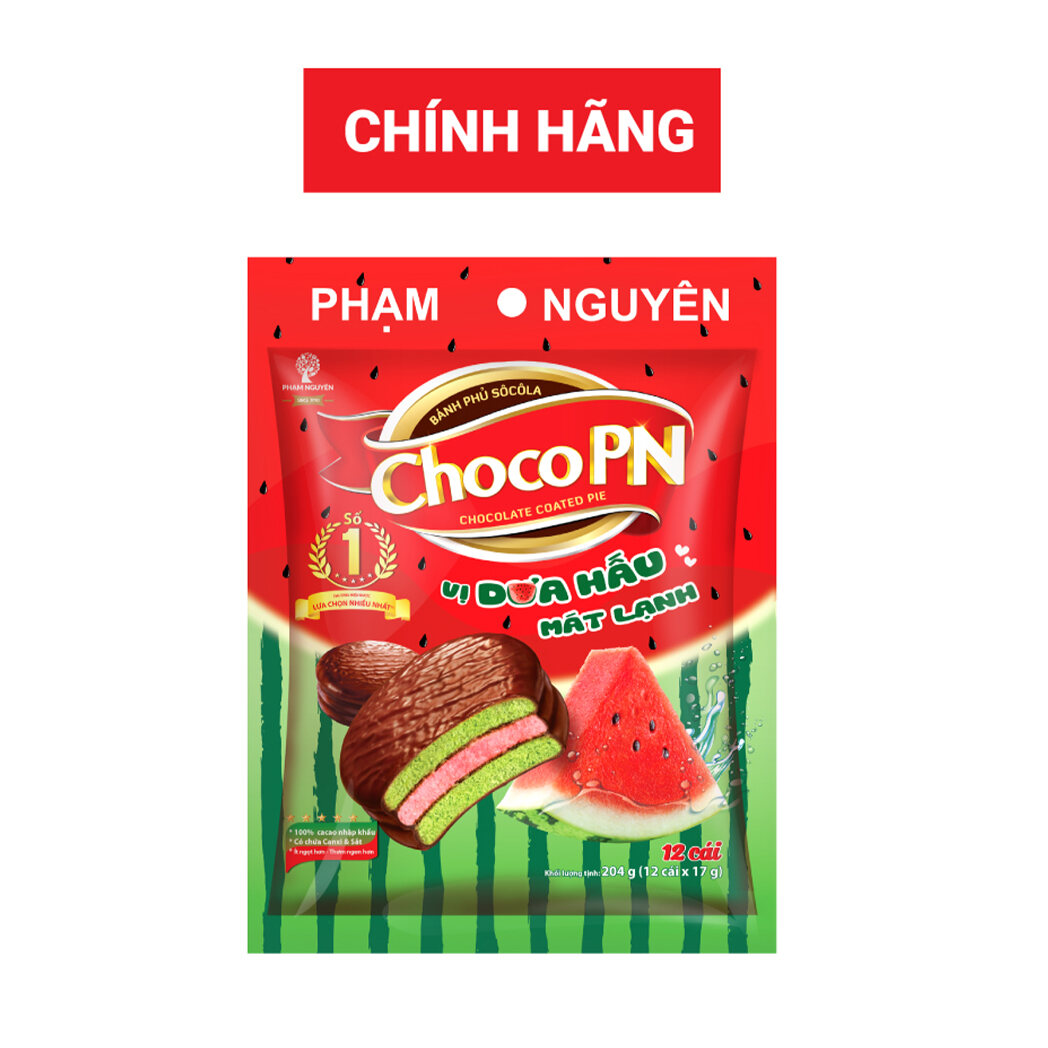 Bánh phủ socola Choco PN Dưa Hấu 204G | Bánh ăn vặt Socola | Đồ ăn vặt