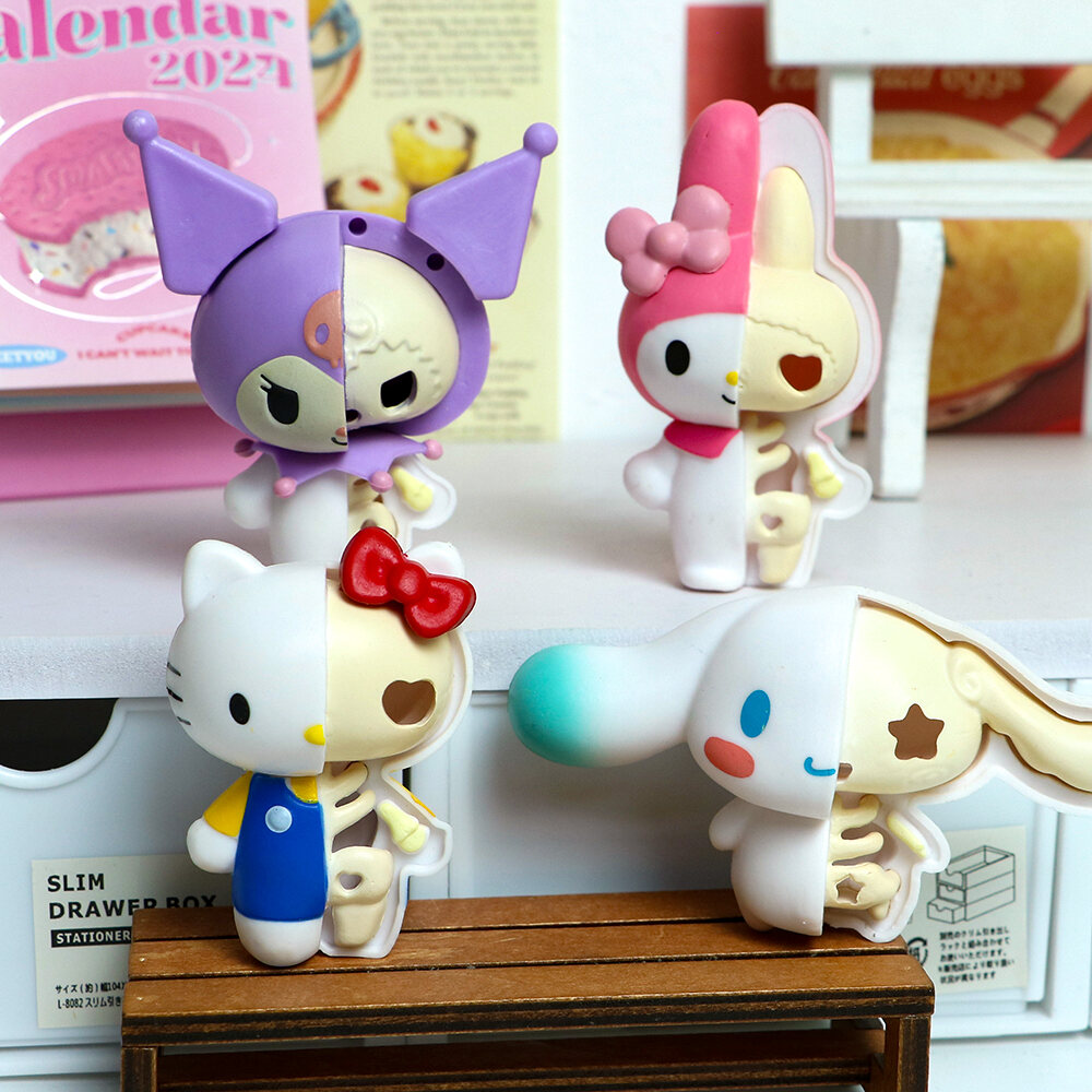 Sanrio Half skeleton Blind Box HelloKitty Kuromi Melody Cartoon Character Figures Dolls Cinnamoroll Cute Model Collection Toy. 