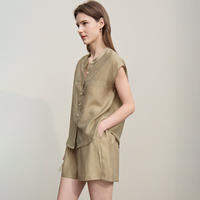 AMII | Linen Lyocell Summer Casual Simple Comfort Shirt Shorts Set