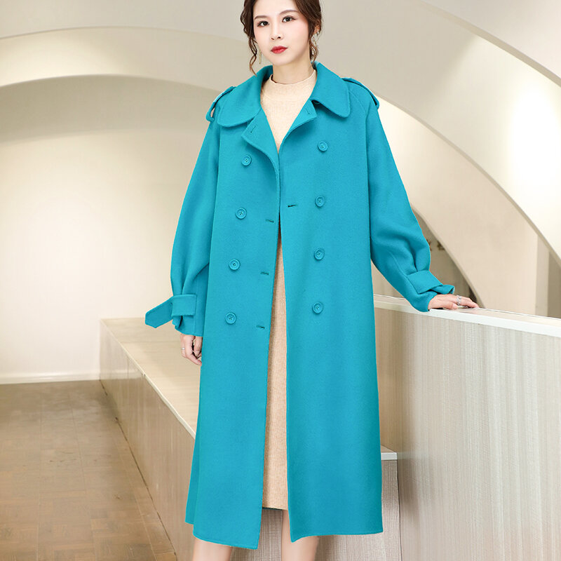Peacock Blue Reversible Cashmere Coat 