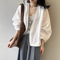 CHOEFULYN | Retro Japanese Style Sun Protection Loose Lightweight Long Sleeve Linen Shirt Blouse