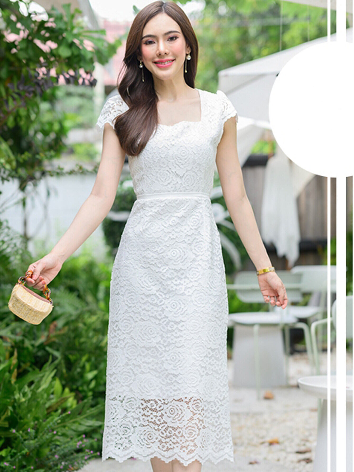 green emerald velvet dress Duchess White Modern Filipiniana Midi Dress - Sally main image 0