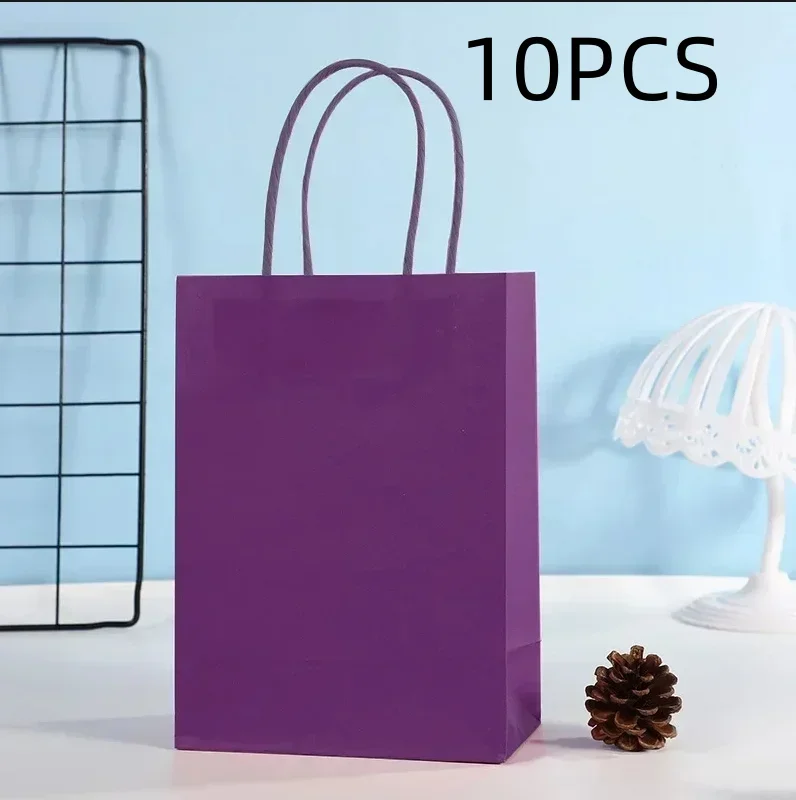 Candy Colorful Shopping Bags 10PCS Kraft Paper Gift Candy Bag Colored Hand-held Paper Bags Wedding Party Decoration Gift