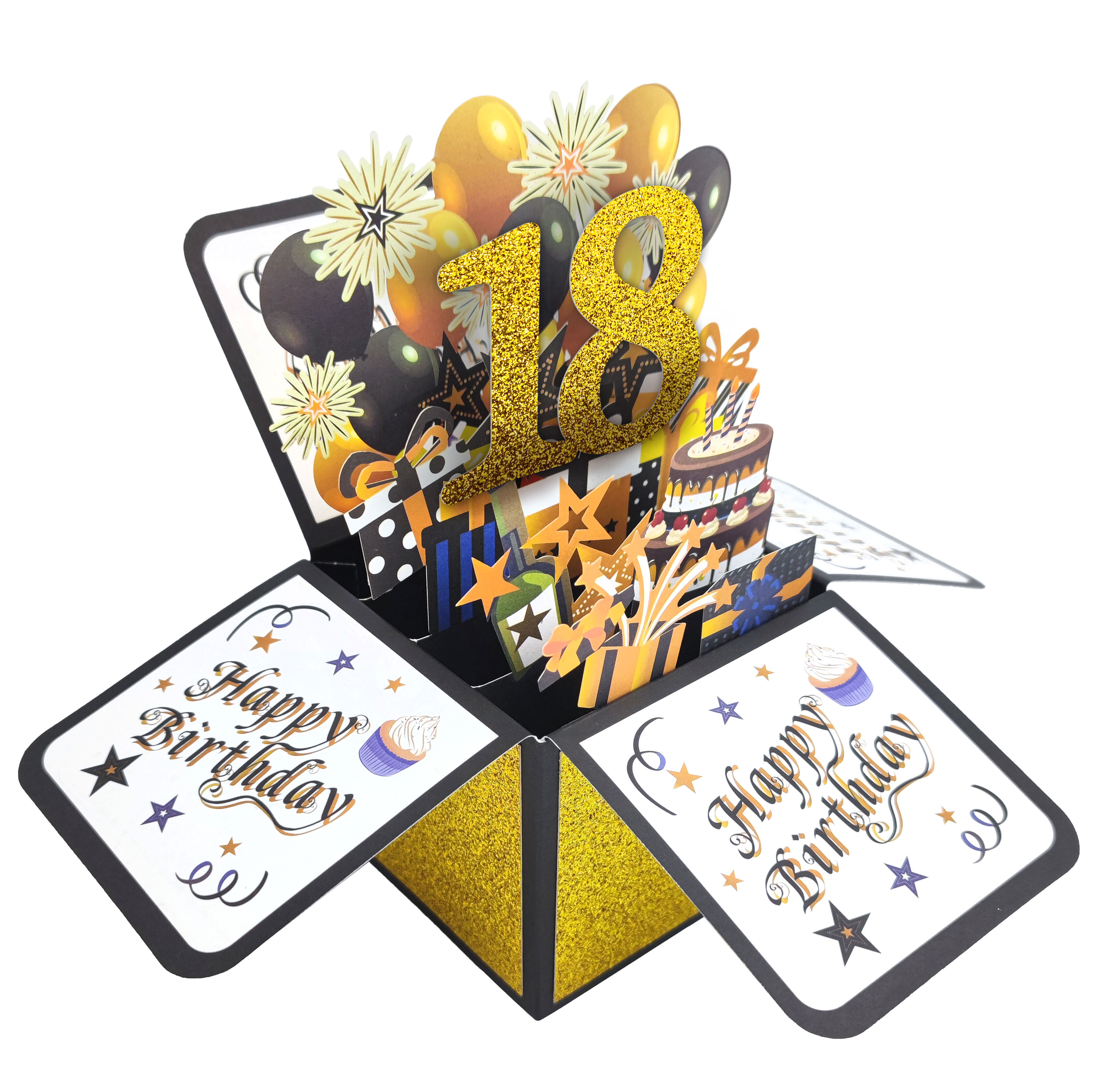 Black Golden Happy Birthday Pop Up Card 18th/30th/40th/50th/60th Birthday Card With Note Envelope Adult Birthday Gifts Greeting