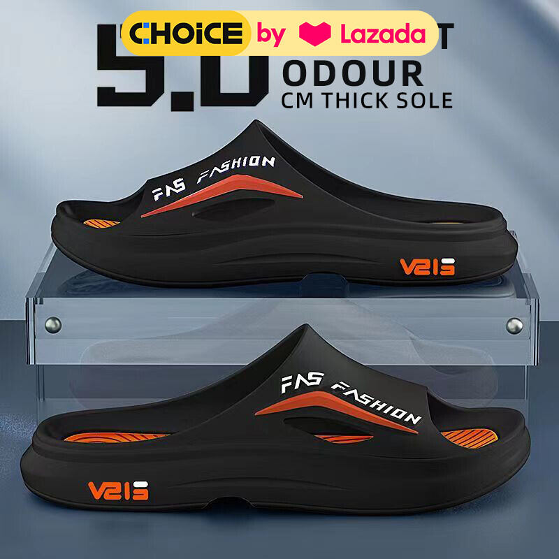 Fashion slippers men's thick soled home one soft sports wind anti-slip trend wear sandals outside ราคา 90 บาท*ส่งฟรี