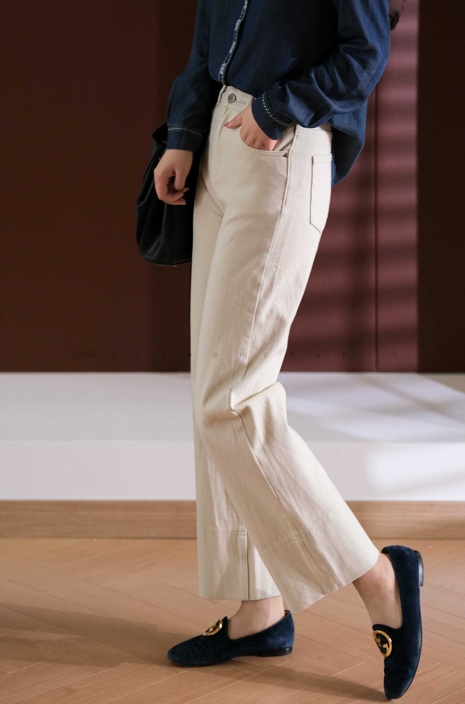 Slimming Straight Leg Jeans Women's Wide Hem Mixed Fiber Cotton Denim Pants Long Leg Effect Autumn Fashion Natural Waist Zipper