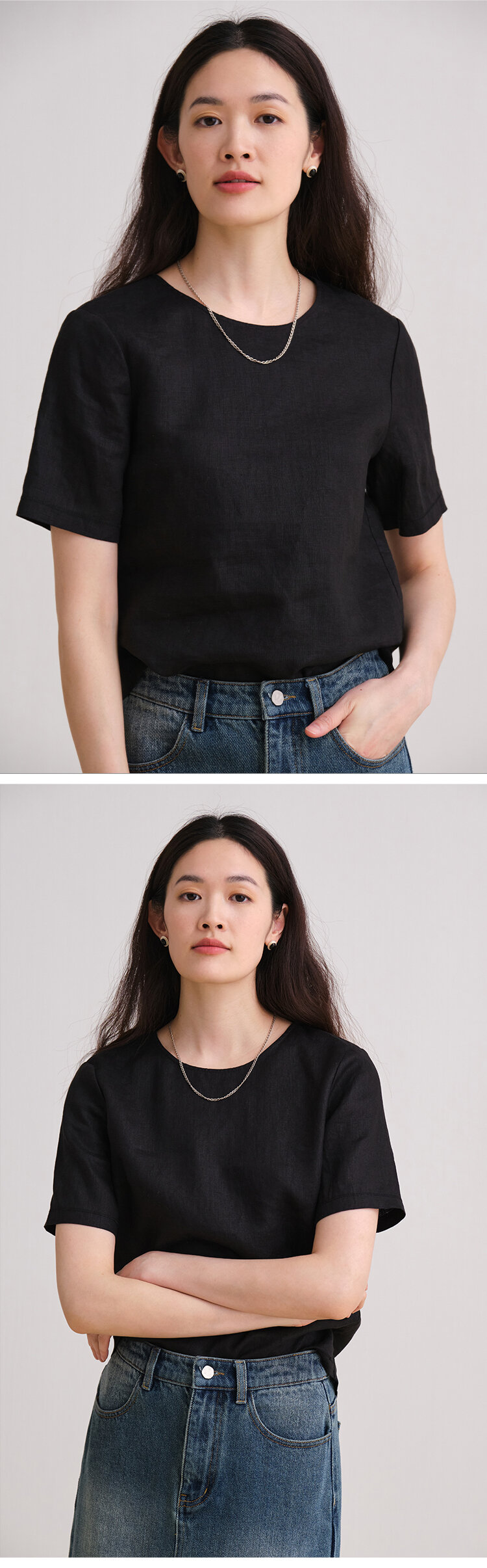 100% Linen Short Sleeve T-Shirt Women's Casual Style Original Travel Wear Spring Season Versatile Comfortable Fit round Neck