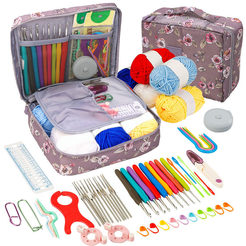 Crochet Kit Beginners Crochet Hook Set with Crochet YarnPortable Crochet Set Crochet Hooks Travel Knitting Crochet Supplies