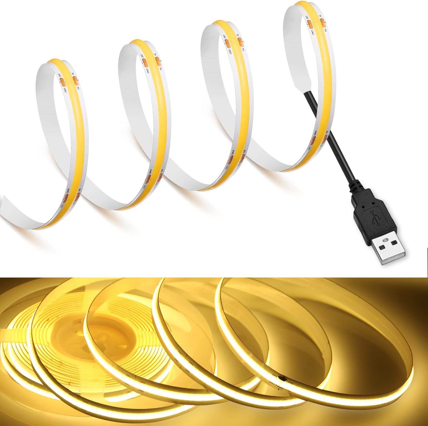 DC 5V USB LED COB Strip White Warm White LED Strip Light TV Background Lighting Tape Home Decor Lamp 1- 5m LED String Light