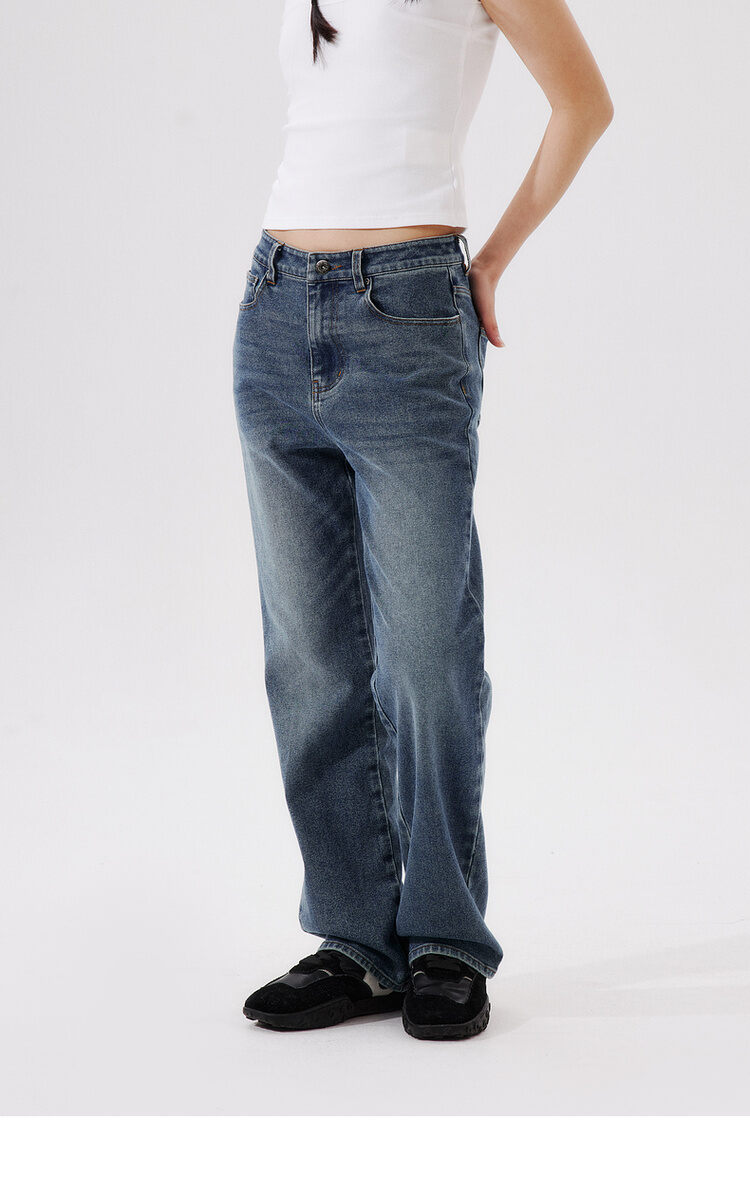 PSO Brand High Waist Straight Leg Blue Washed Denim Jeans Women's Elastic Slimming Pants Versatile Casual Trousers · v2