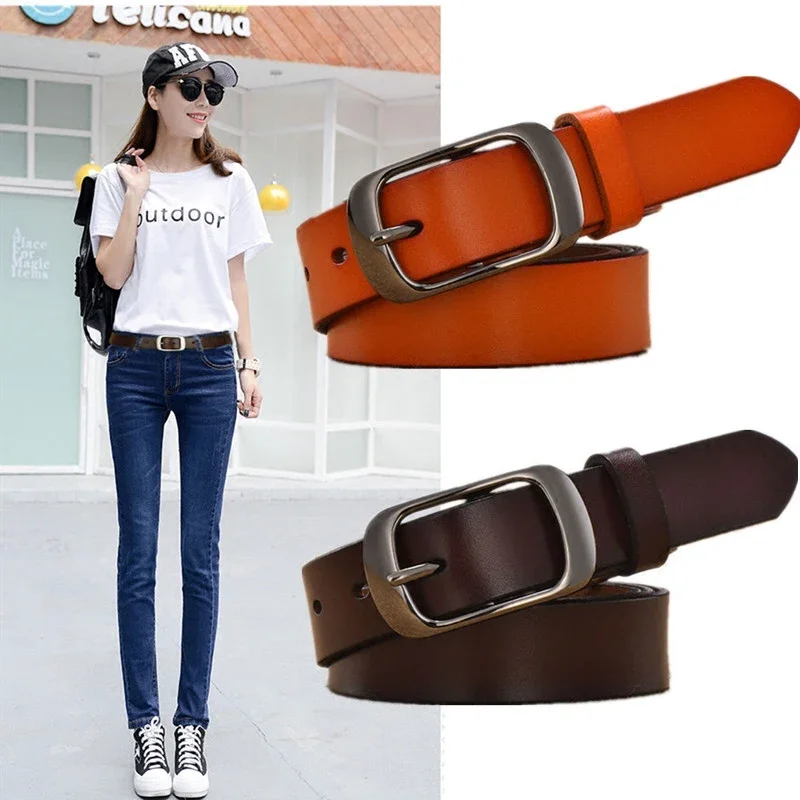 Women's Belt Genuine Leather Retro Simple Versatile Belt Female Korean Style Universal Student Fashion Casual Pin Buckle Pant Belt Narrow