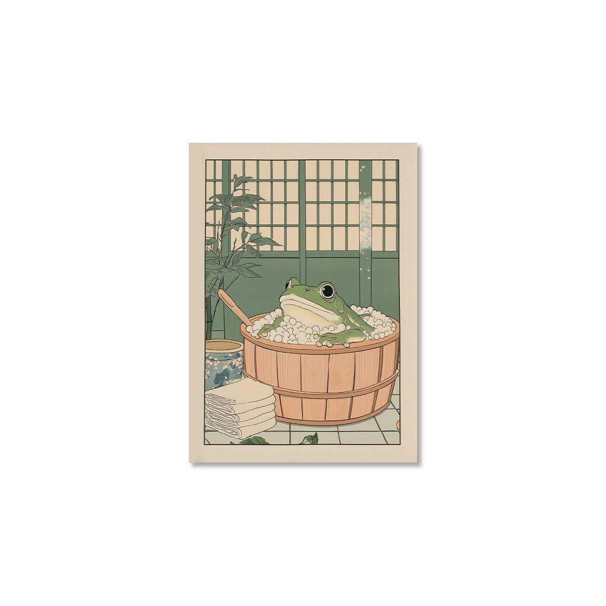 Japanese Frog in A Bathtub Print Poster Vintage Cute Fun Animal Canvas Painting Bathroom Home Decor Poster Gifts-unframed