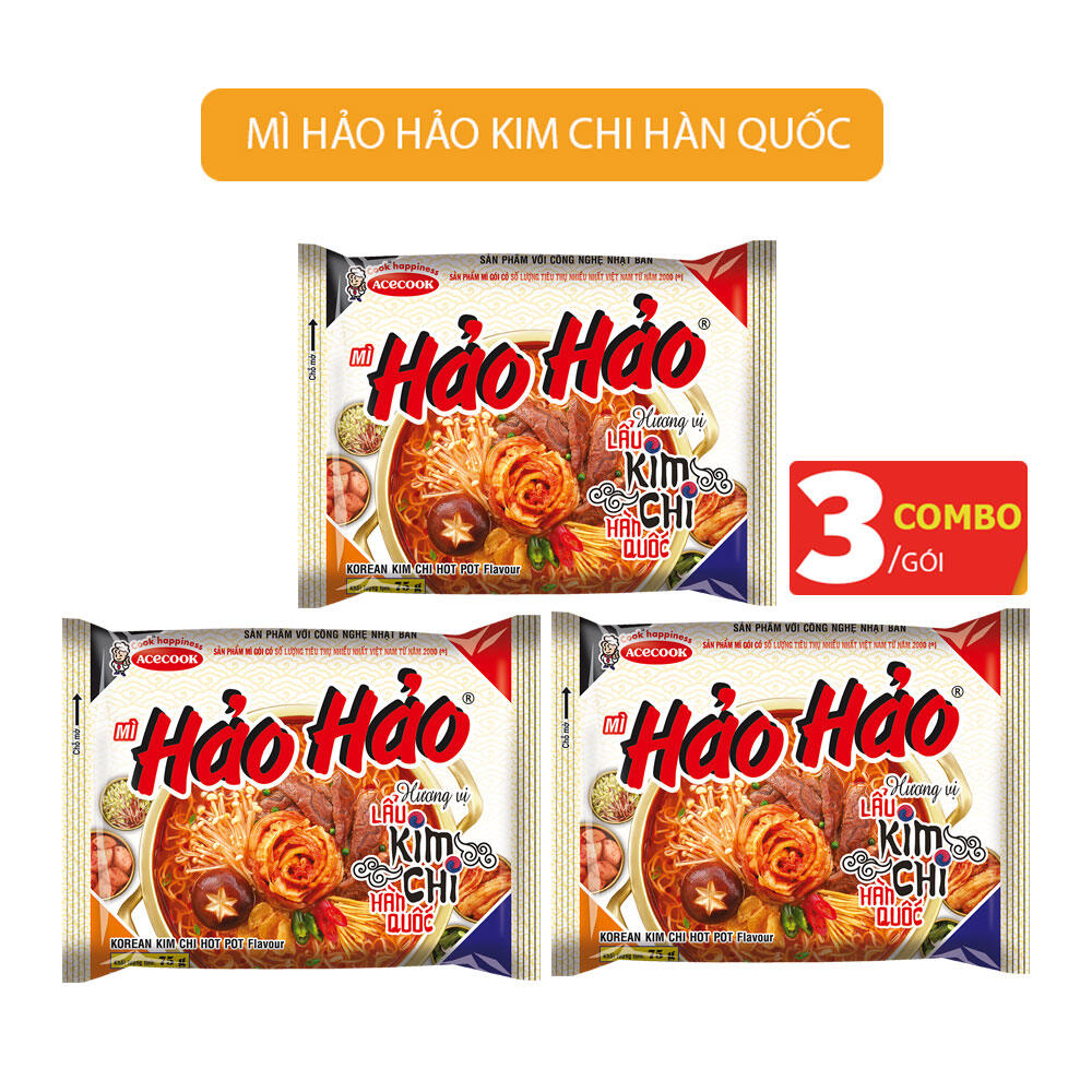 Combo 3 gói x 75gr mì hảo hảo Kim Chi vị mới vị lẩu Kim Chi Hàn Quốc