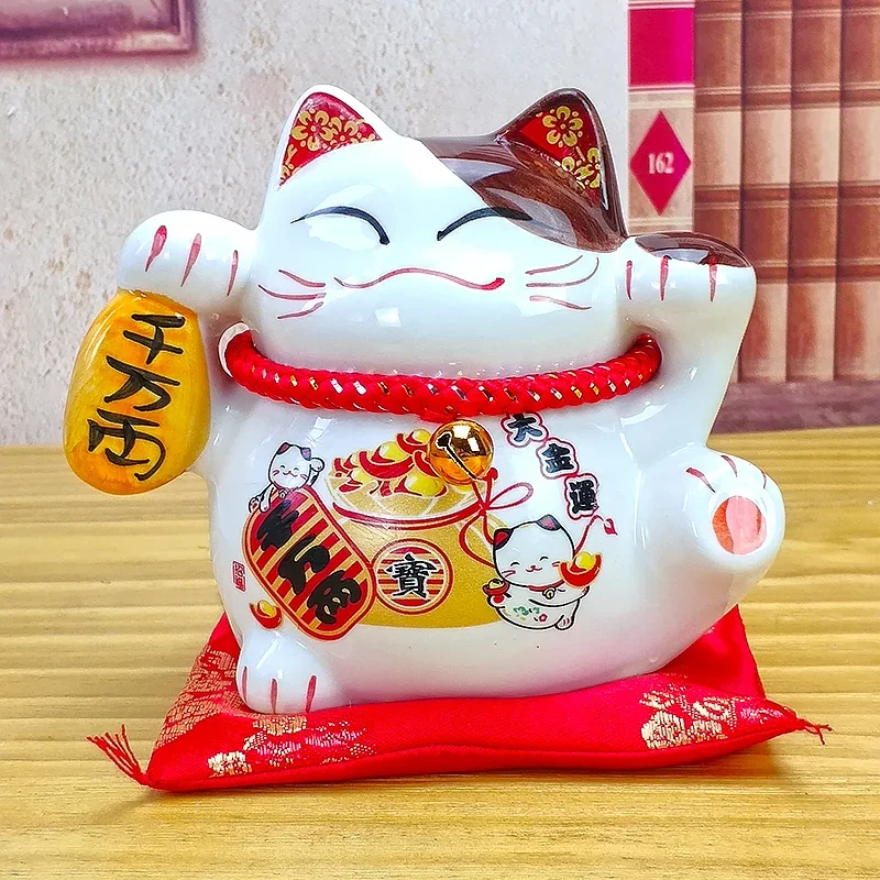 Ceramic Fortune Cat Lucky Cat Cashier Small Ornaments Piggy Bank Home Living Room Office Shop Opening