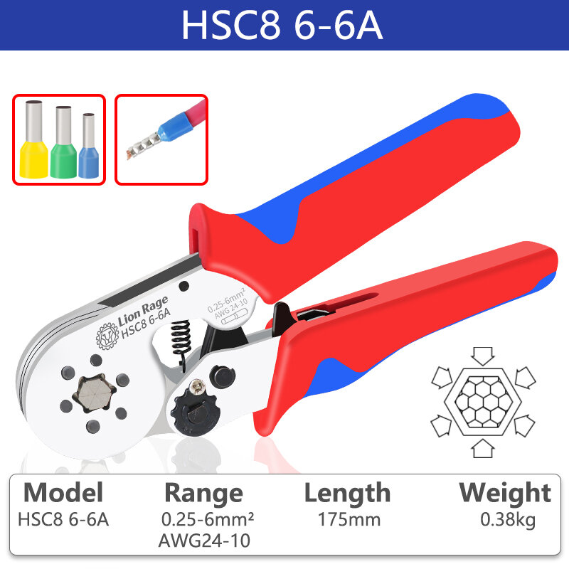 Wire clamp crimping tool HSC8 66 0.256.0mm ² AWG2410 Hexagon Ferrule