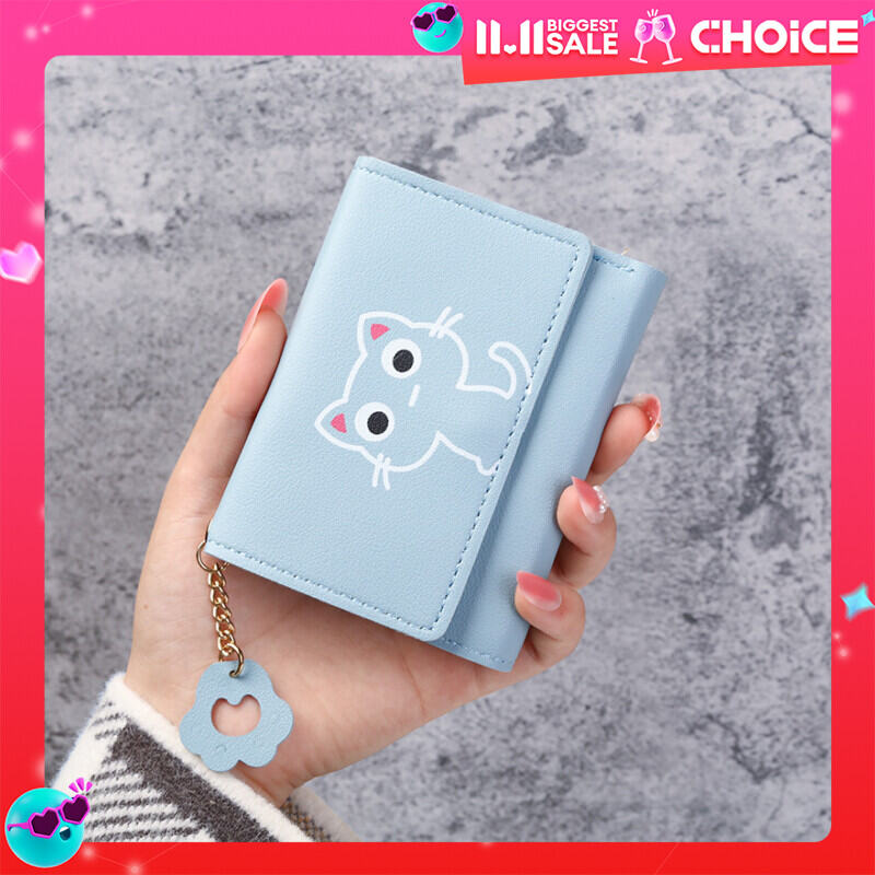 Phim hoạt hình Lady Short Coin Purse PU Triple Card Bag Túi lưu trữ di động Túi du lịch đa thẻ cho sinh viên