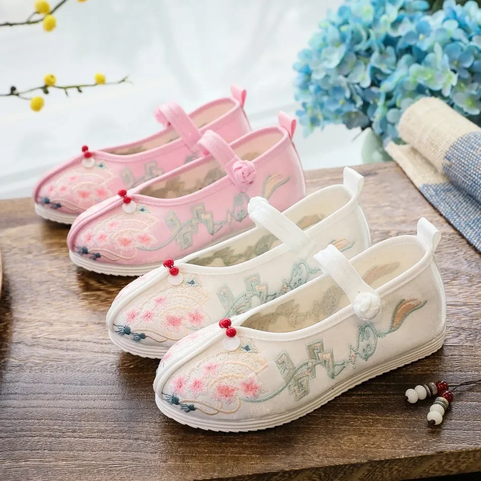 The Han-Style Clothing Shoes Girls' Embroidered Shoes Children's Old Beijing Cloth Shoes Baby Ancient Style Shoes Dance Performance Shoes Chinese Style