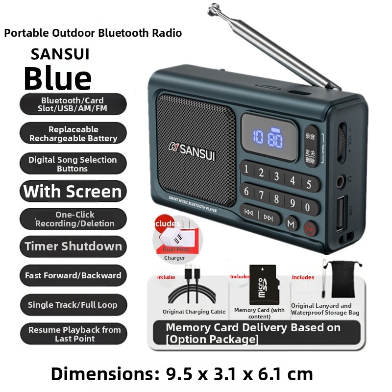 Portable Sansui F75 Mini Bluetooth Speaker with Card Slot Timer