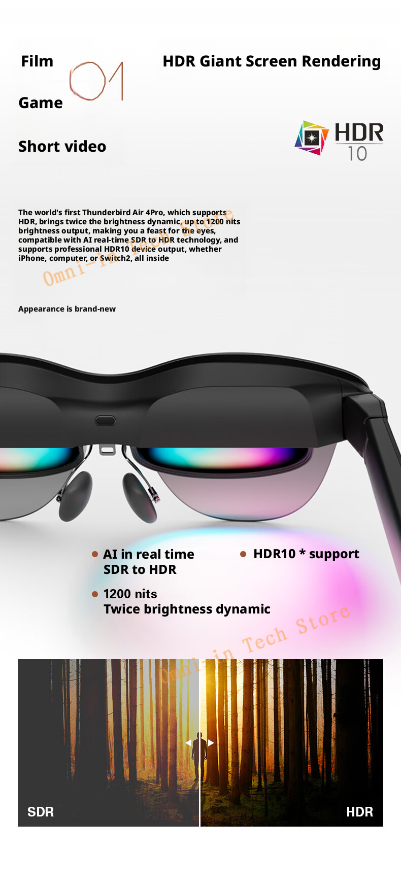 RayNeo Air 4 Pro smart AR glasses, 1200 Nits brightness,135-inch