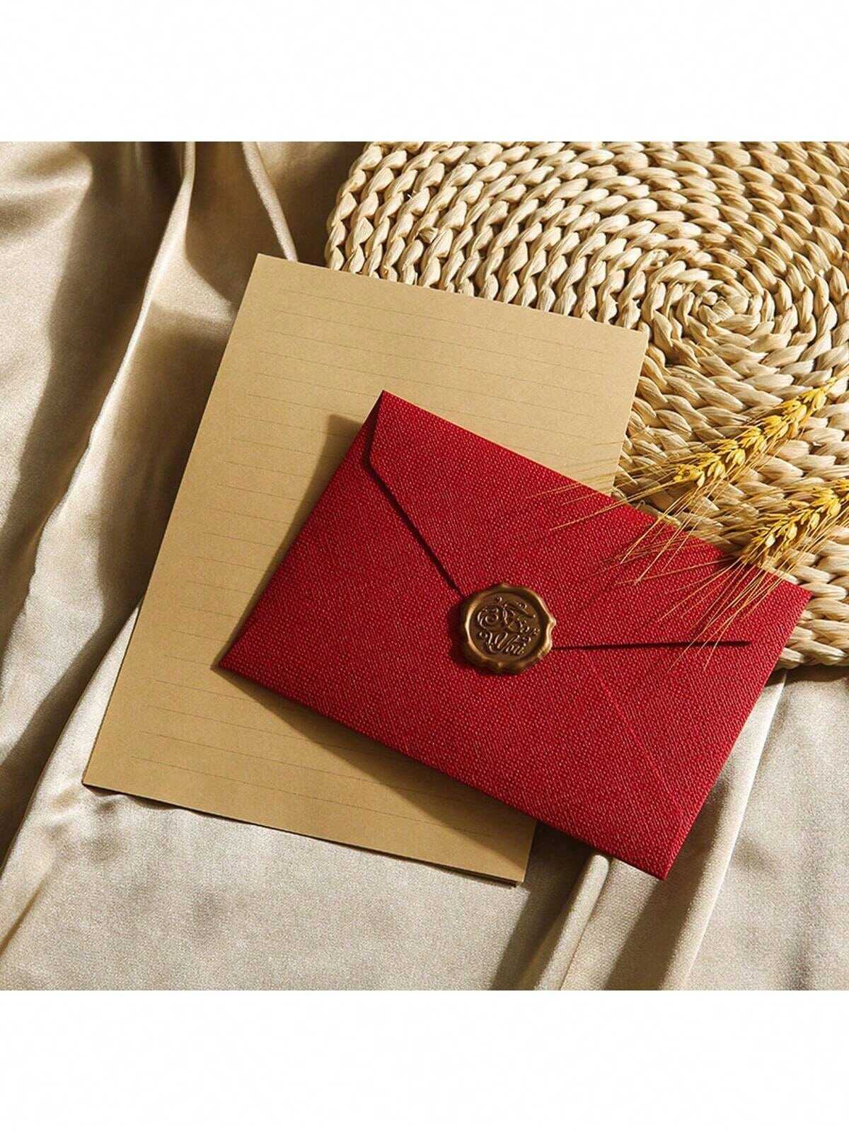 1/5 Set Deluxe Linen Envelope and Letter Set with Wax Seal - Perfect for DIY Gifts Wedding Invitations and Office Use