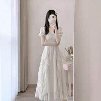 CHOEFULYN | Slimming Waist White French Style Summer Dress