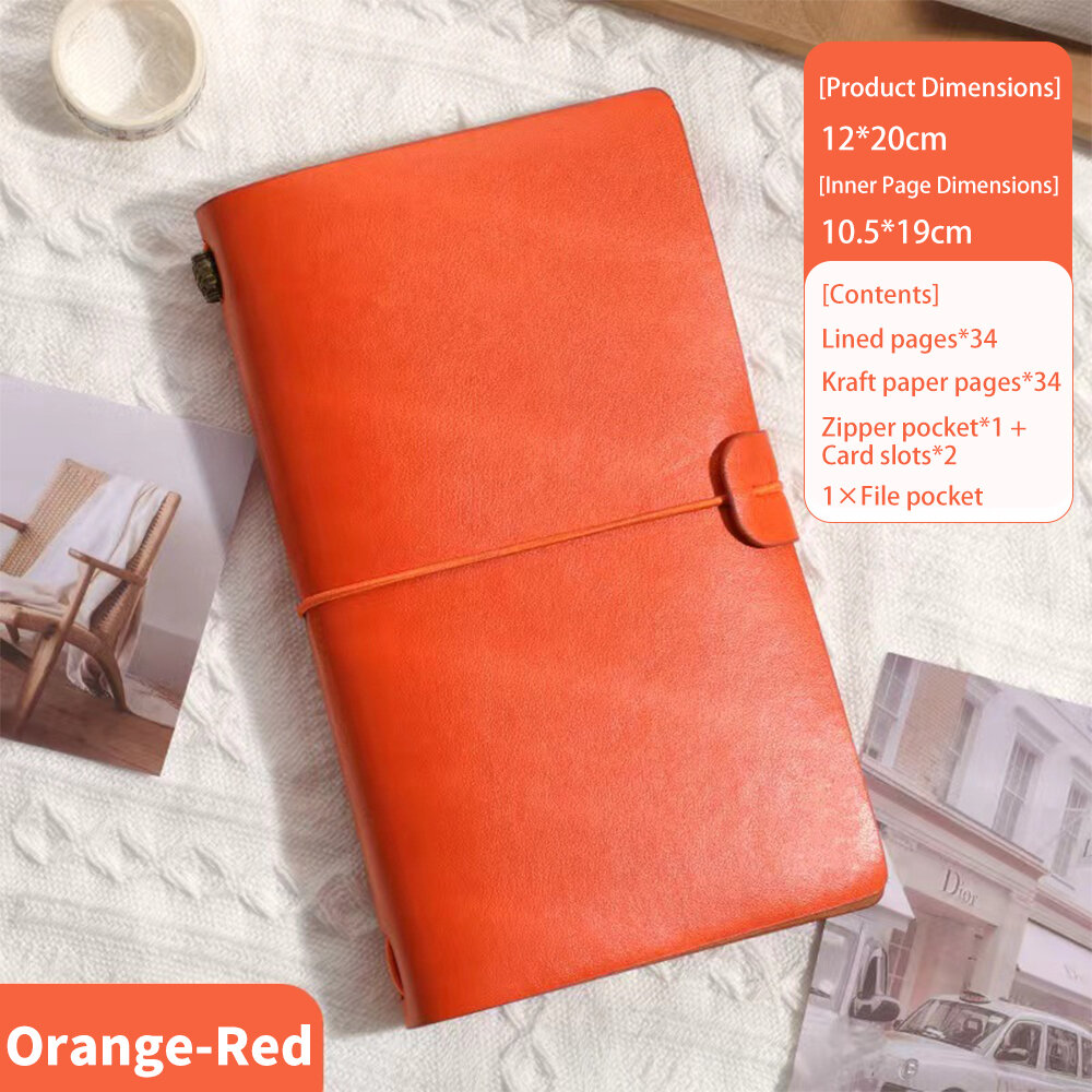 A6 Loose Leaf Notebook Refillable Core Kraft Paper Retro PU Leather Cover DIY Scrapbook Travel Journal Sketchbook Agenda Planner