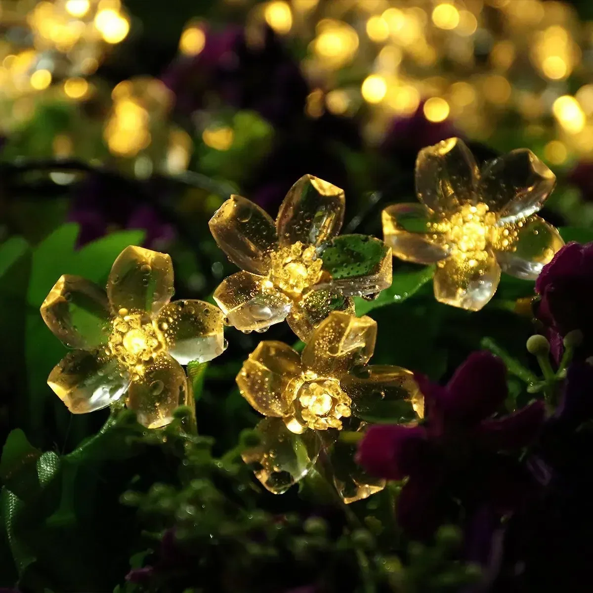 Solar-Powered Cherry Blossom LED String Lights Outdoor Flower Decor Fairy Lights for Garden Christmas Lawn Halloween Pathway