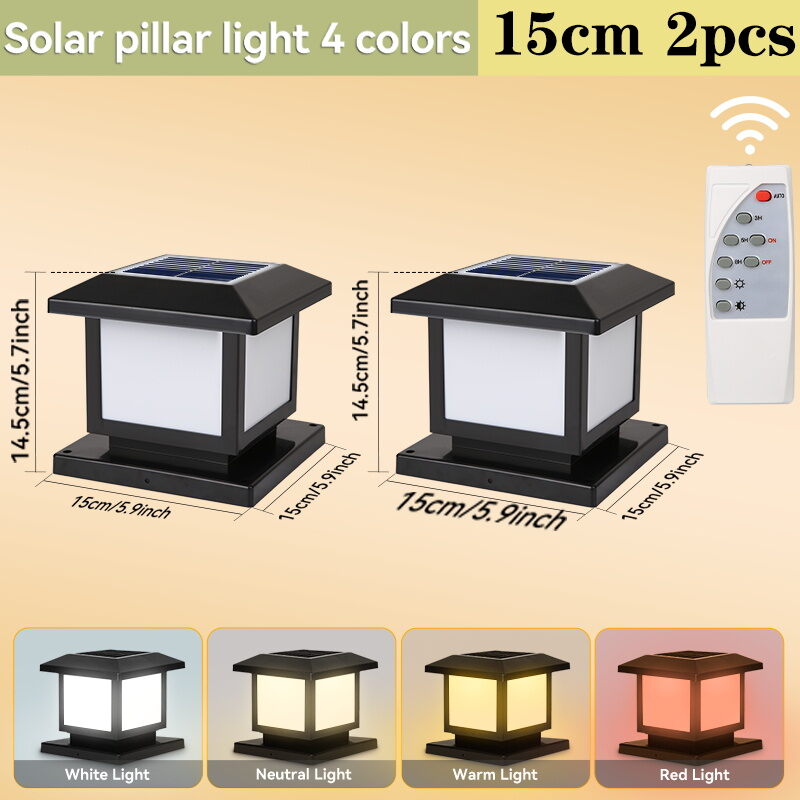 Outdoor LED Solar Pillar Light IP65 Waterproof Solar Lamp Timed Remote Control Sunlight For Garden Fence Pathway Decor Lamp